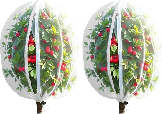 2 Pack Bird Netting for Fruit Trees with Zipper & Drawstring – 3.3x4.6FT Garden Plant Covers, Reusable Protection for Blueberry Bushes, Tomato Plants, Cherry Trees – Blocks Birds, Cicadas & Pests