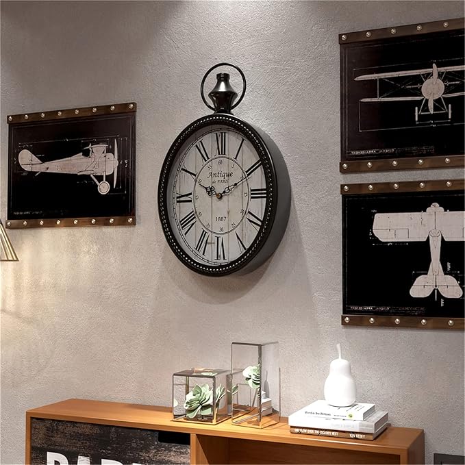 Menterry Small Retro Oval Wall Clock, Antique Old Design, Battery Operated