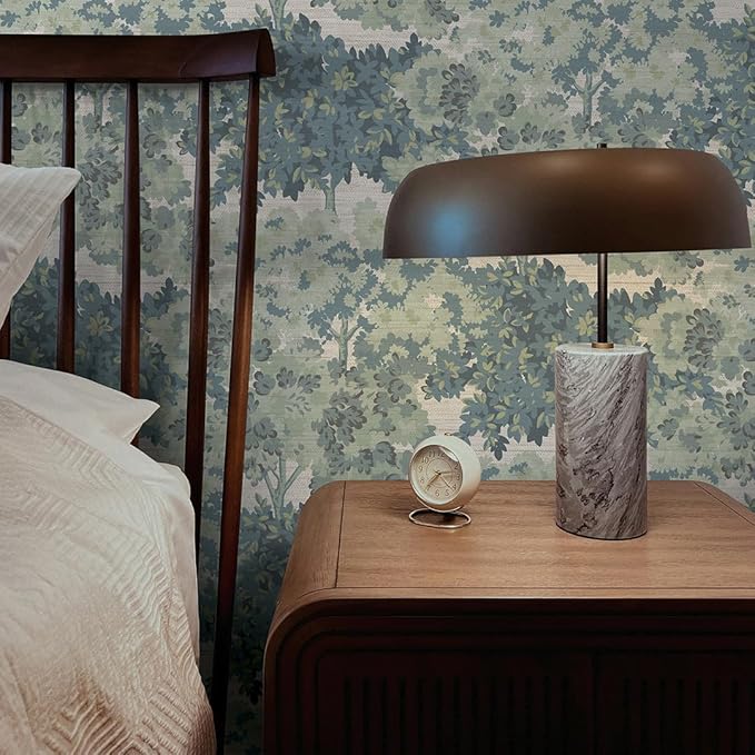 Tempaper Textured Green Canopy Toile Faux Grasscloth Removable Peel and Stick