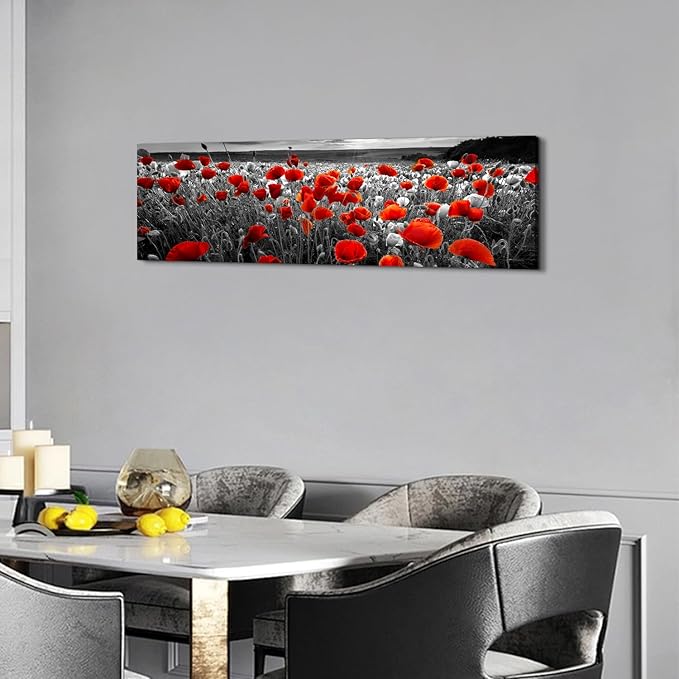 Nature Poppy Wall Art Red and Black Wall Decor Wildflower Field Landscape