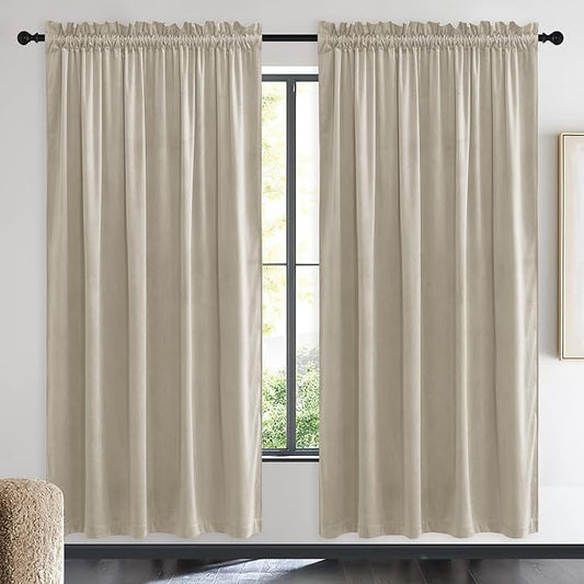 NICETOWN Camel Velvet Curtains 72 Inch Long 52 Wide, Room Darkening Sound