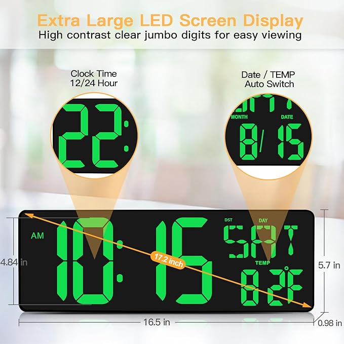 XREXS Large Digital Wall Clock