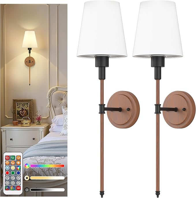 DORESshop Battery Operated Wall Sconce Set of 2, Wireless Wall Light Easy to
