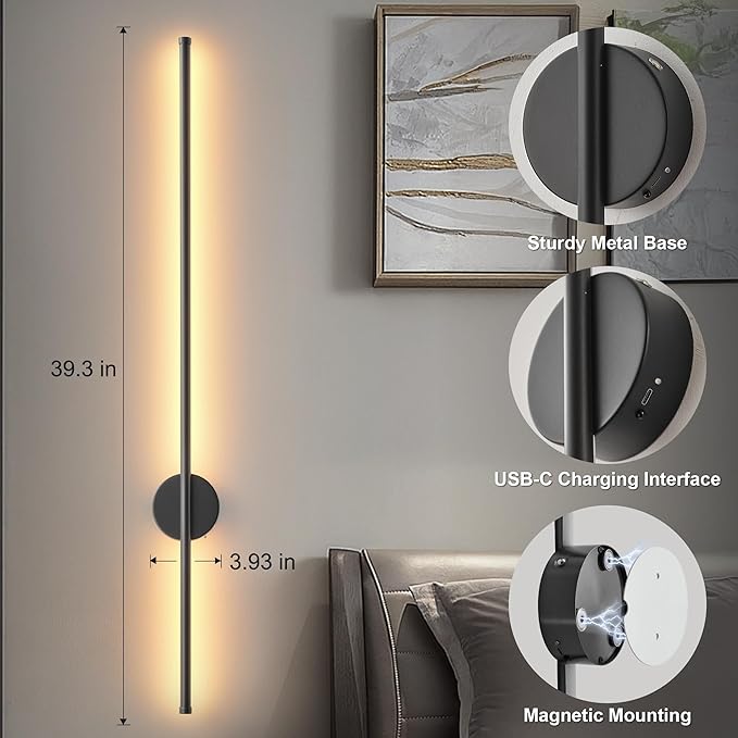 Battery Operated Modern Wall Sconces Set of Two, Rechargeable Wireless Wall