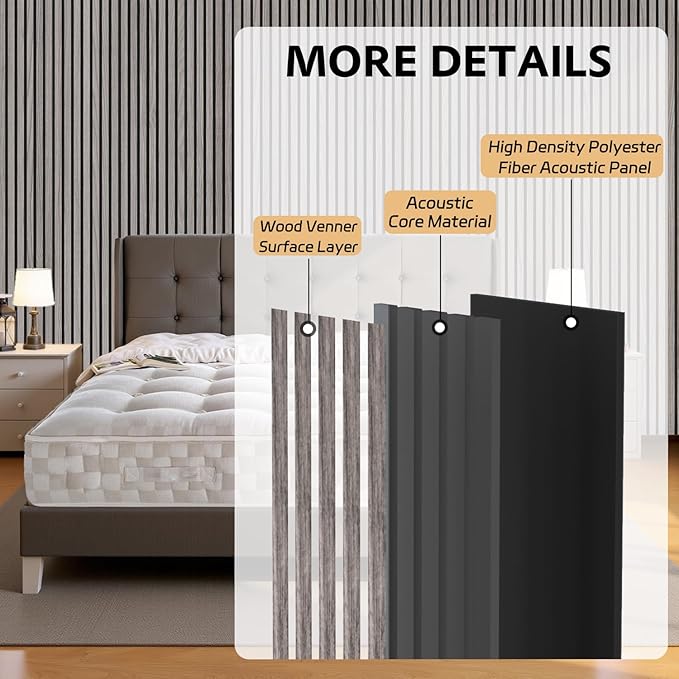 2 Pack Wood Panels for Wall, 106.3" × 11" Wood Slat Acoustic Panels for Wall