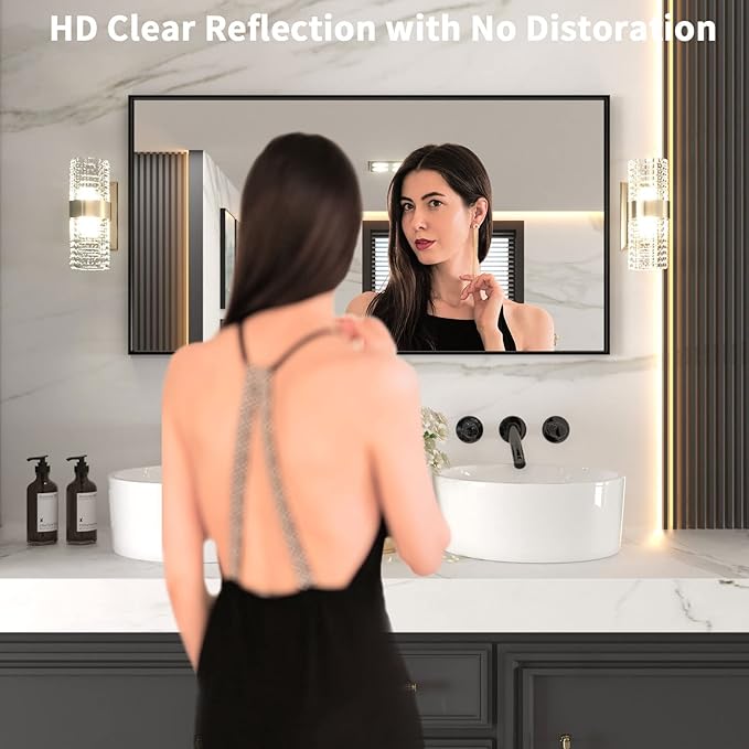 LOAAO 55"X30" Black Rectangle Bathroom Mirror Wall, Matte Black Aluminum Alloy