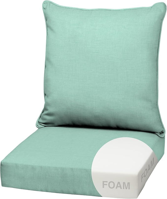 Arden Outdoor Foam Deep Seat Cushion Set, 22 in x 24 in, Weather-Proof, Rain-Proof, Fade Resistant Patio Cushion, Bottom and Back Cushion for Chair, Sofa, and Couch Aqua Leala