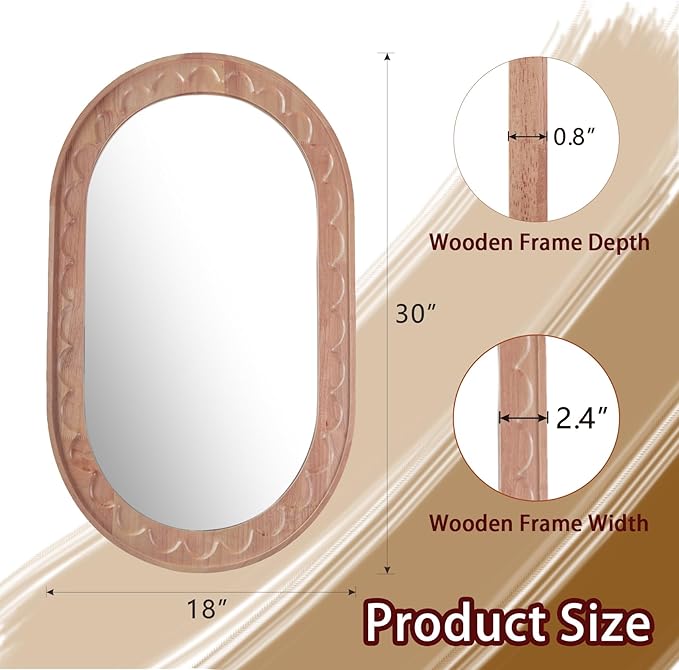 Wood Bathroom Mirror, 30 x 18 Inch Wood Wall Mirror