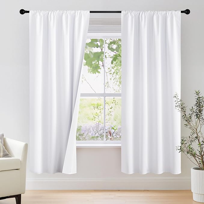 NICETOWN Bedroom 100% Blackout Curtains, 2 Panels, 34 by 72, Snow White
