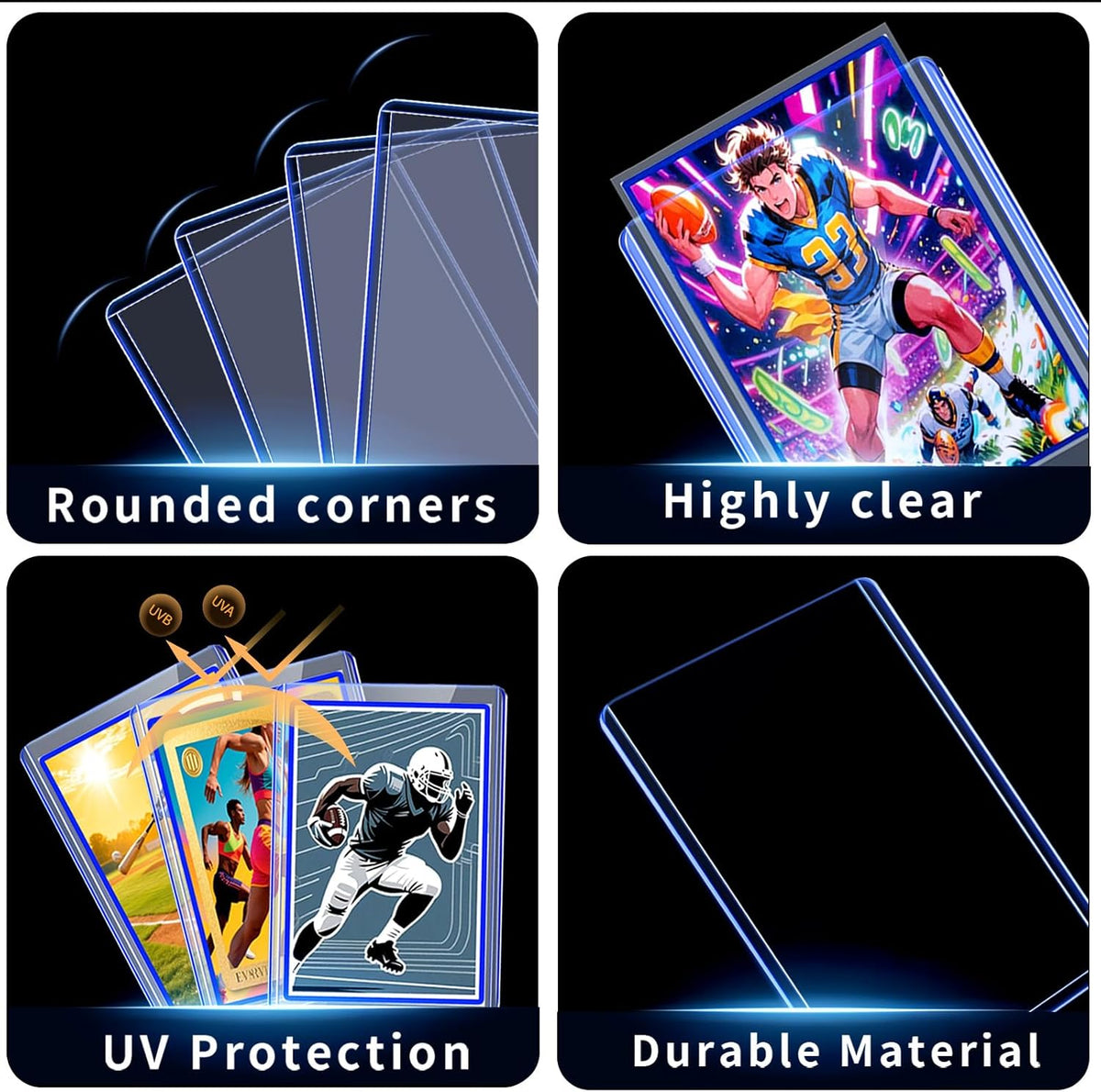 Skiennix 1000 Card Sleeves - Toploaders & Soft Sleeves for Trading Cards | 3" x 4" Hard Plastic Protectors