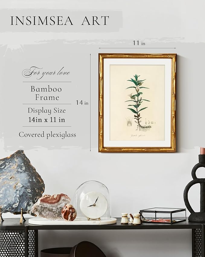 InSimSea Gold Bamboo Framed Canvas Wall Art, Vintage Kitchen Herbs Paintings