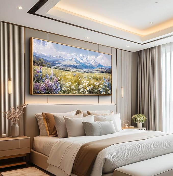 QIYILEXWART Large Wall Art For Bedroom Wall Decor For Living Room Office Decoration Range Grassland Landscape Painting Watercolour Pictures Canvas Artworks Ready To Hang Home Decor Wood Framed