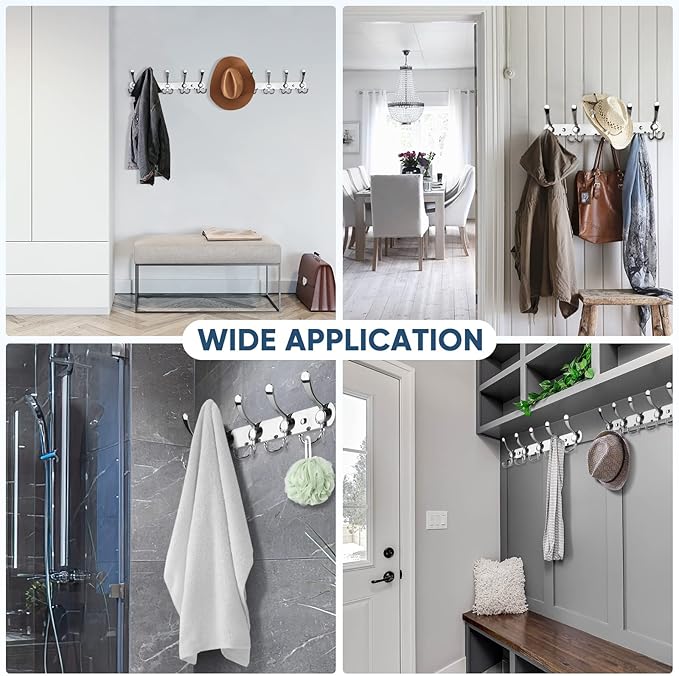 TICONN Wall Mounted Coat Rack, Five Heavy Duty Tri Hooks All Metal Construction