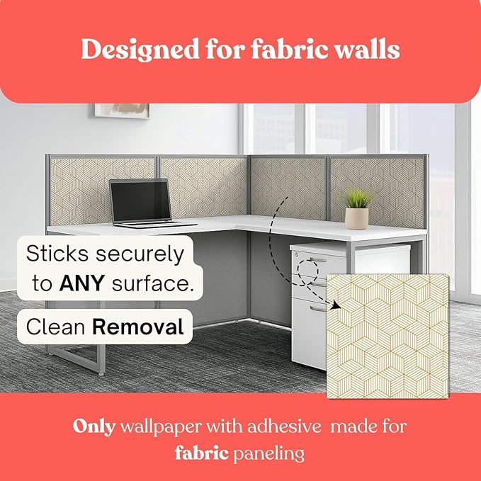 Cubicle Wallpaper for Fabric Walls Removable-Gold and White Geometric Wallpaper