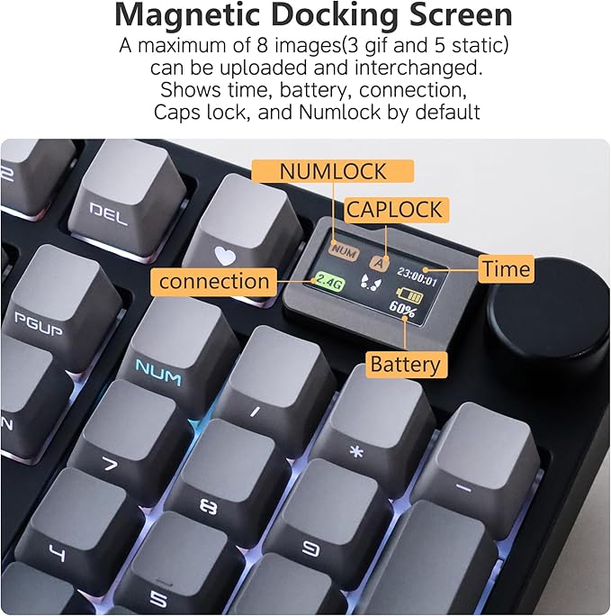 NJ98 Wireless Custom Mechanical Keyboard with Screen Knob 96% Hot Swappable RGB Keyboard Mac Windows (Dark, Steel Plate-Box Deep Sea)