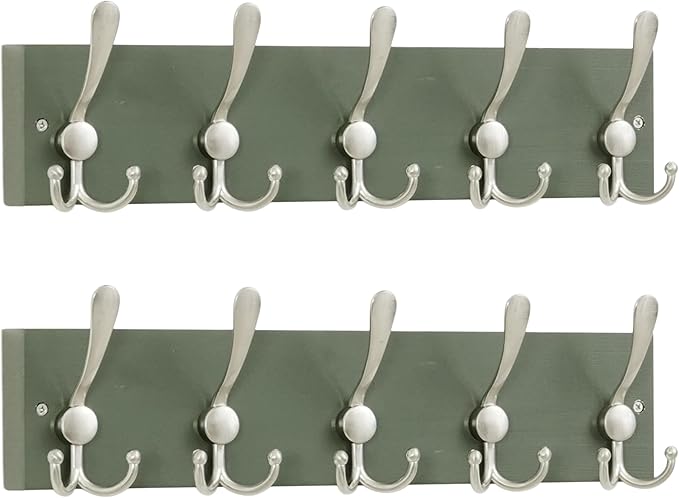 SKOLOO Creations Forest Green Solid Wood Wall Mounted Coat Rack, 5 Hooks