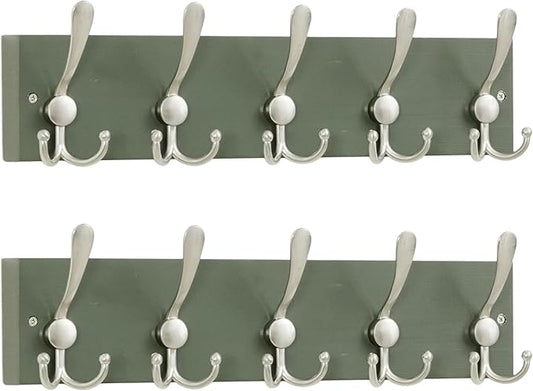 SKOLOO Creations Forest Green Solid Wood Wall Mounted Coat Rack, 5 Hooks