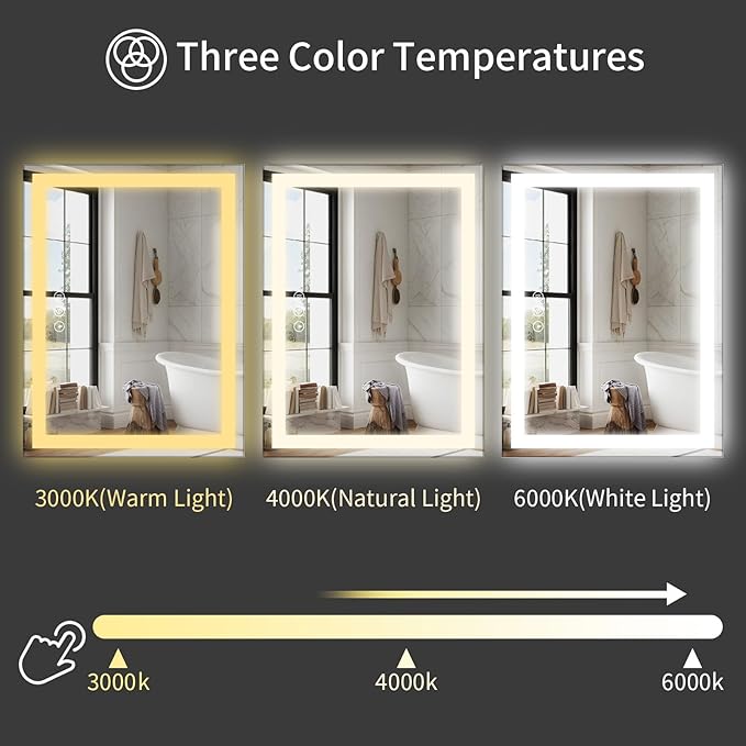 Koonmi 60"x36" LED Mirror for Bathroom, 90CRI Anti-Fog Vanity Mirror