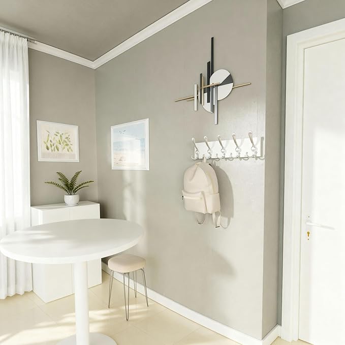 SKOLOO Creations White Solid Wood Wall Mounted Coat Rack, 5 Hooks, 16-7/8" Long