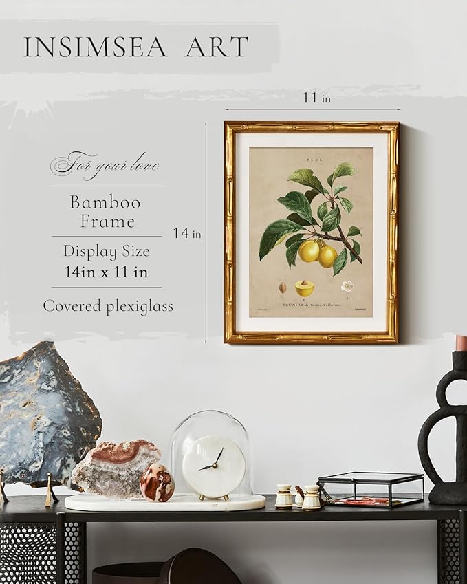 InSimSea Gold Bamboo Framed Canvas Wall Art, Retro Nature Plum Botanical