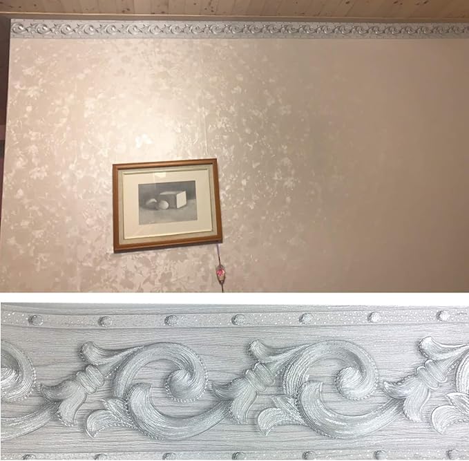 REDODECO Elegant Silver Grey Floral Molding Wallpaper Border Peel Stick Home