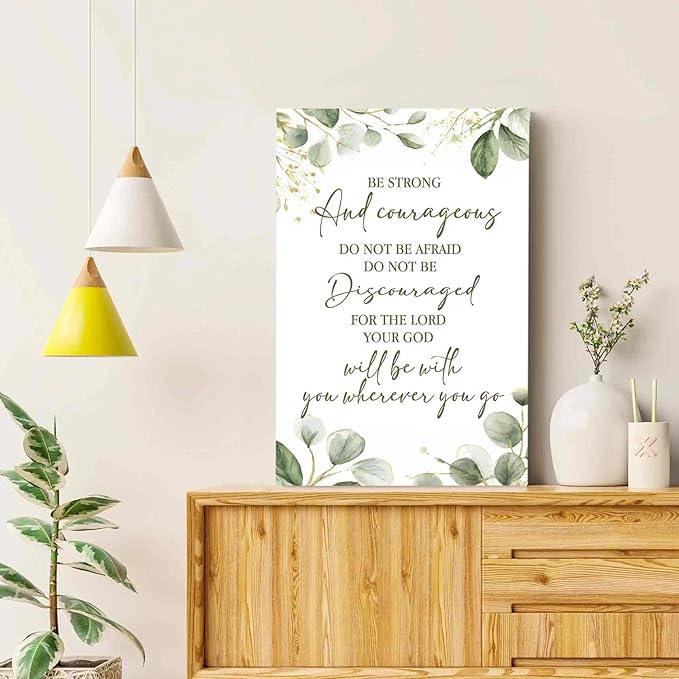 HIWX Christian Inspirational Wall Decor, Be Strong and Courageous Bible Verses