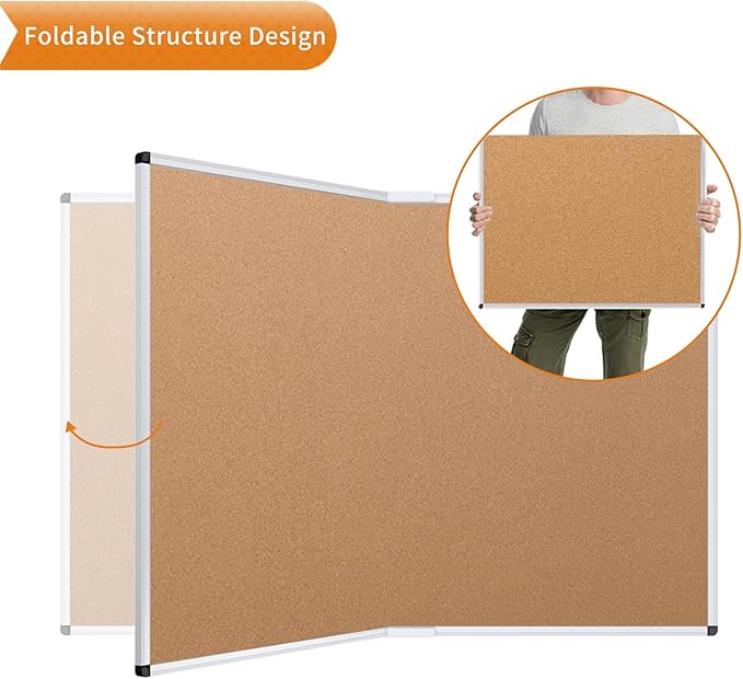 VIZ-PRO Cork Bulletin Board/Foldable Noticeboard, 36 X 24 Inches