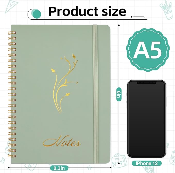 Joyberg Aesthetic Spiral Notebook, 2PCS Cute Notebook, 8.3" x 6" Notebook For Women, A5 Spiral Journal Notebook for Office/School/Home (Green & Beige)
