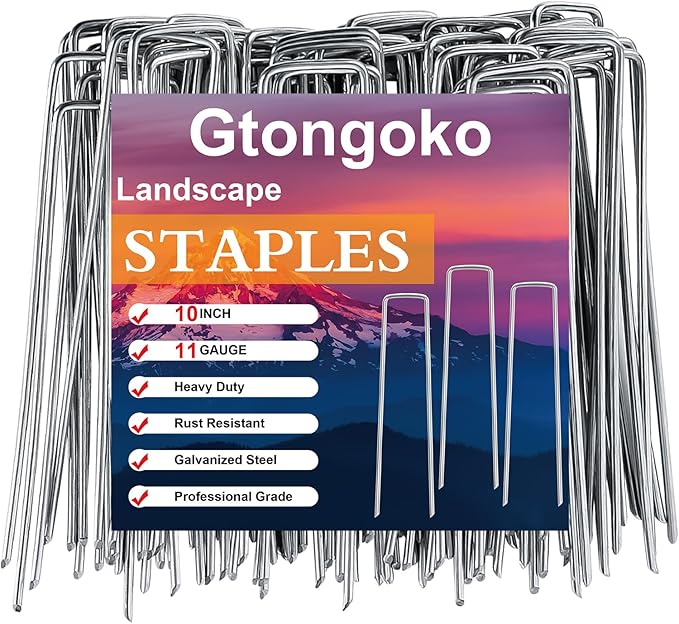 Gtongoko Landscape Staples 10 Inch 11 Gauge 120 Pack Garden Stakes Upgraded Tent Stakes Galvanized SOD Pins Ground Stakes Yard Stakes for Weed Barrier Fabric Ground Plant Cover Stakes Outdoor DÃ©cor