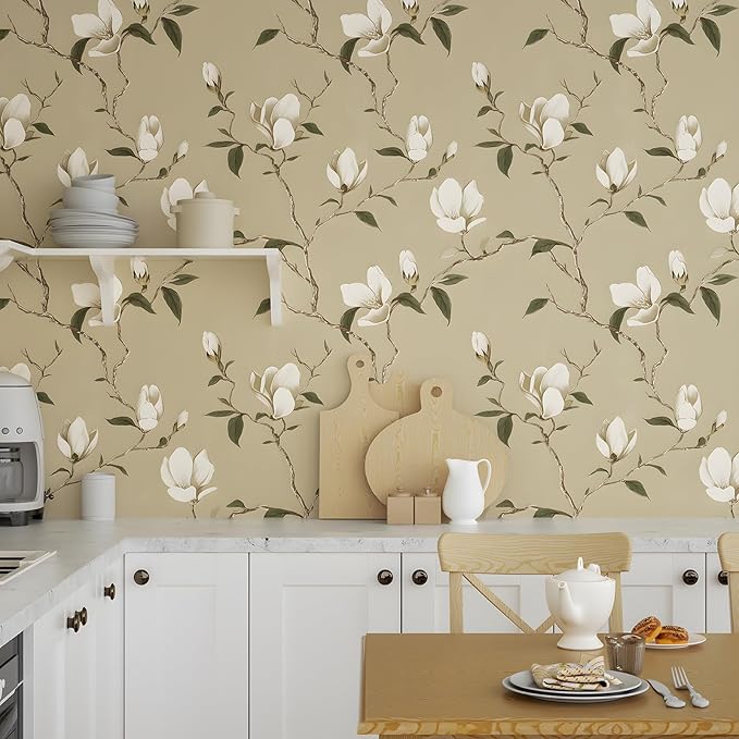 Laatse Magnolia Wallpaper Peel and Stick Vintage Floral Contact Paper 17.5" X