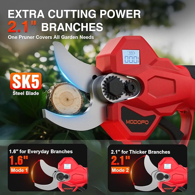 Electric Pruning Shears, Upgraded 2.1" Cutting Garden Shears with LCD Display, Brushless Motor Cordless Power Pruner with 2.0 Ah*2 Batteries for Garden Tree Pruner Branch