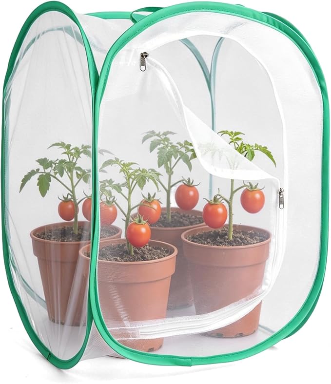 Gardon Mesh Plant Enclosure, Pop-Up Mesh Plant Cover from Pests, Birds, Animals, Plant Netting Cage for Tomato, Fruit, Vegetables, Flowers with Zipper Door 15.7 x 15.7 x 23.6 Inch