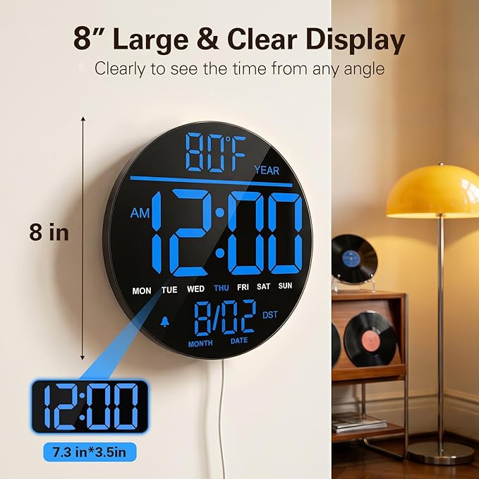 JALL 8" Large Digital Wall Clock