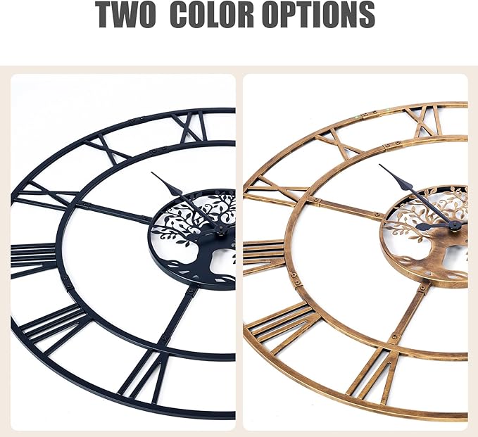 40 Inch Large Wall Clock for Living Room – Black Metal Clock