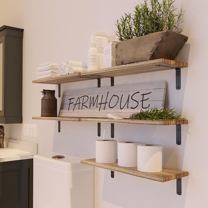 RICHER HOUSE Rustic Wood Shelves Set of 5, Farmhouse Style Floating Shelf