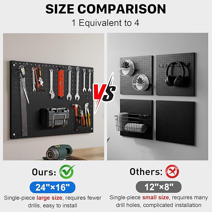 Peg Board, 3 Pack Metal Pegboard Panels Black Pegboards Wall Organizer