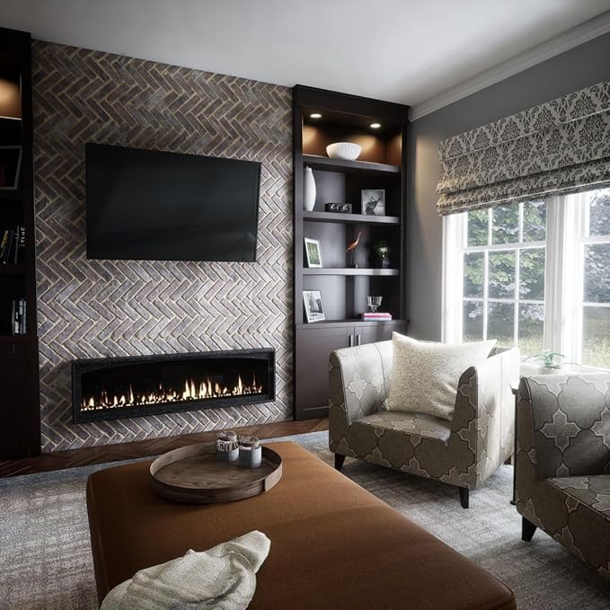 EverStone Herringbone Faux Brick Panel, 46 1/2"W x 25 1/4"H x 1"D, Limewashed