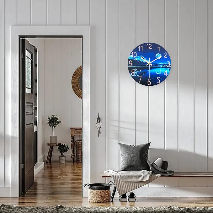 Blue Wall Clocks for Living Room 14 Inch Analog Wall Clock Battery Operated