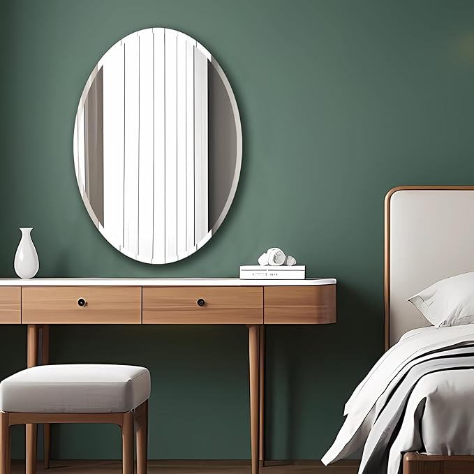 Bathroom Mirror for Over Sink, Oval Frameless Mirror, Beveled Polished Wall