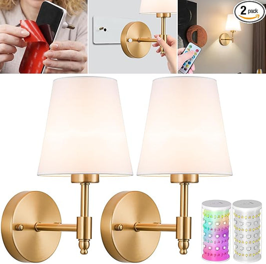 Vimhou Peel and Stick Wall Sconces, Stick On Wall Sconce Set of 2, Battery