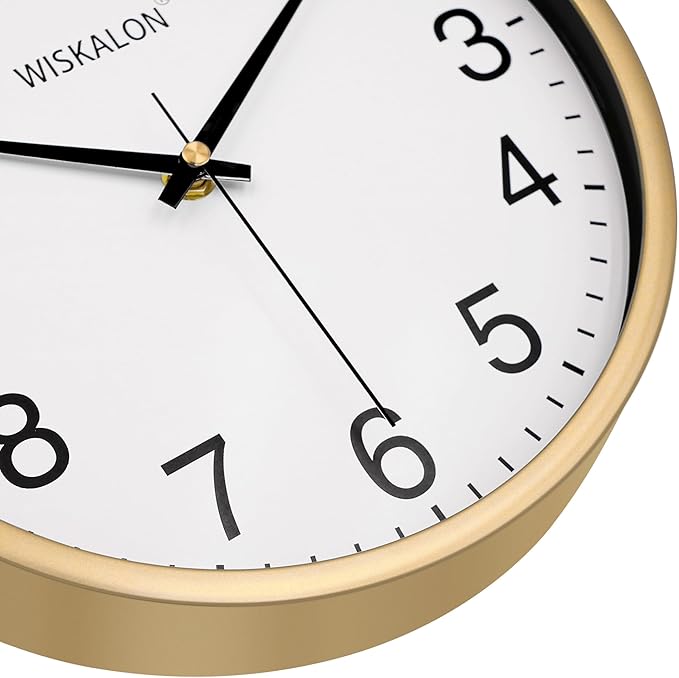 WISKALON 10 inch Wall Clock, Silent Non-Ticking Elegant Golden Frame Clock