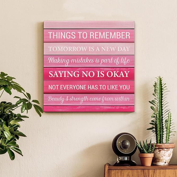 Inspirational Pink Wall Art Decor, Preppy Motivational Room Sign