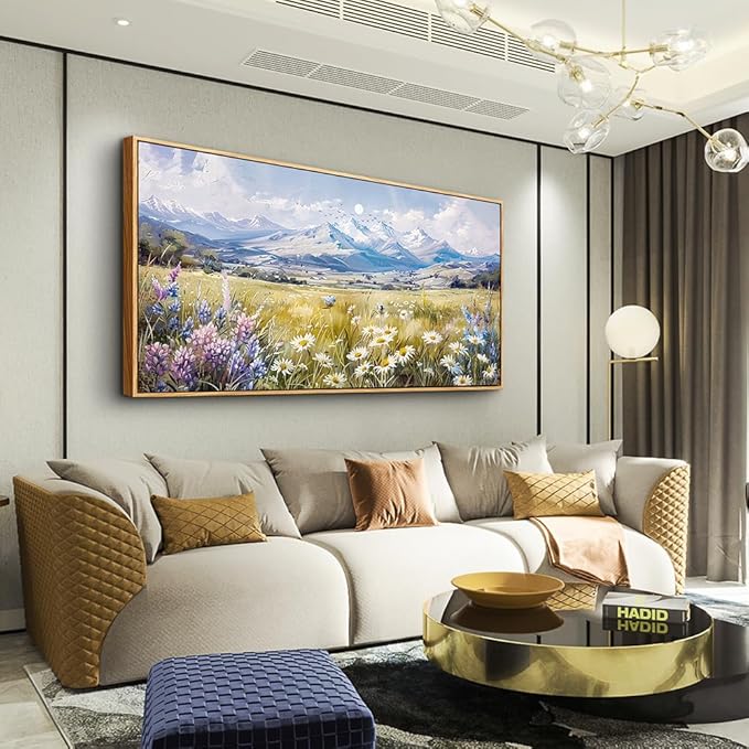 QIYILEXWART Large Wall Art For Bedroom Wall Decor For Living Room Office Decoration Range Grassland Landscape Painting Watercolour Pictures Canvas Artworks Ready To Hang Home Decor Wood Framed
