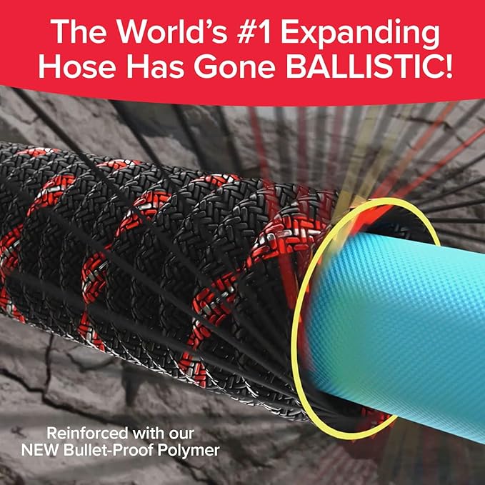 Pocket Hose Ballistic 25 FT Expandable Garden Hose w/Pocket Pivot Swivel Connector, Anti-Burst Sleeve Reinforced with Bulletproof Fiber, Lightweight, No-Kink, Compact, UV-Protected, AS SEEN ON TV
