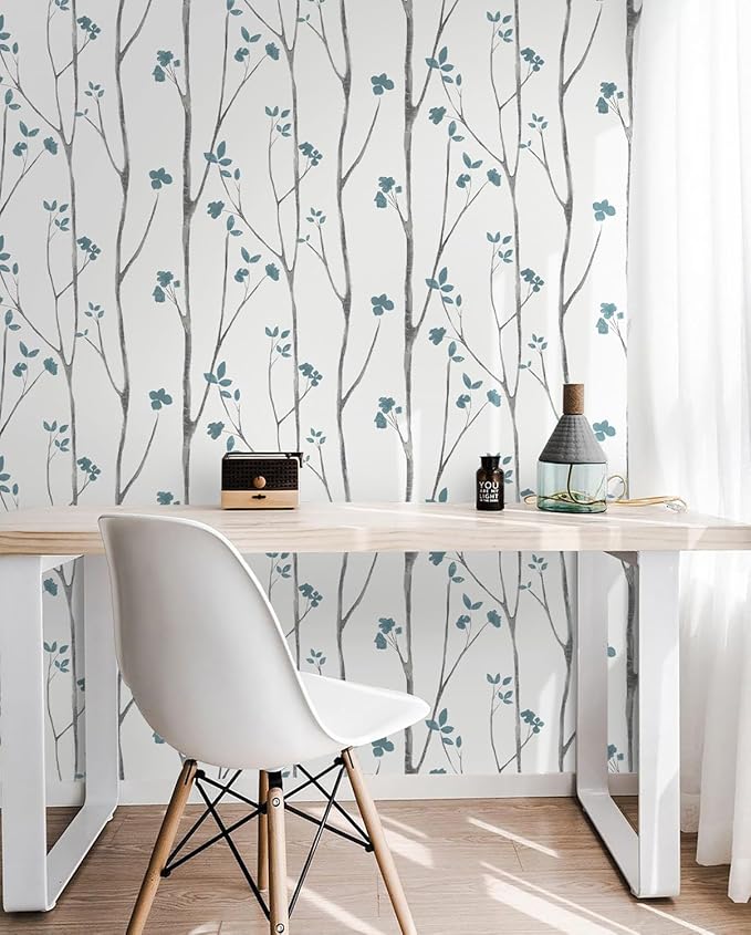 Timeet Peel and Stick Wallpaper White and Blue Floral Wallpaper Boho Leaf