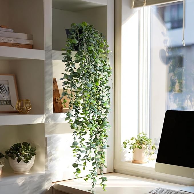 Artificial Hanging Plant 2 Pcs Faux Plant Ivy Vine Faux Eucalyptus Vines Fake