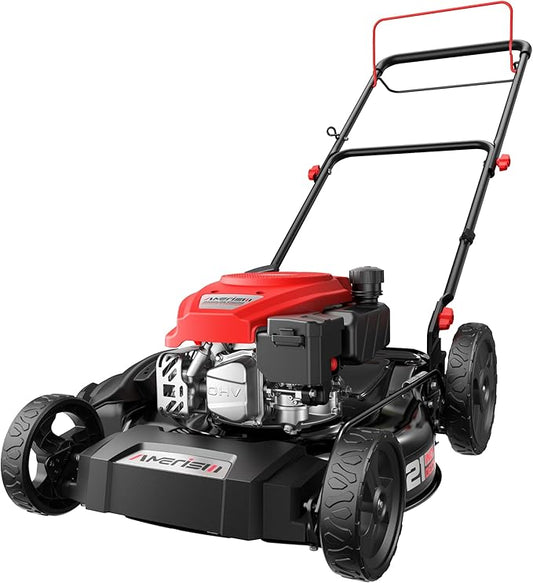 AMERISUN 21" Gas Lawn Mower with 144cc Engine, 2-in-1 Mulching & Side Discharge, 6-Position Height Adjustment, Foldable Handles for Lawn, Yard and Garden