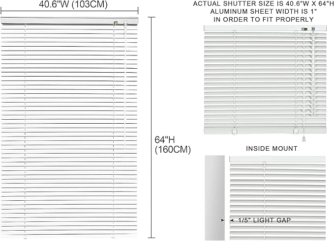 YIIBAII Mini Blinds Suitable for 41" W x 64" H Windows 1" Aluminum Horizontal