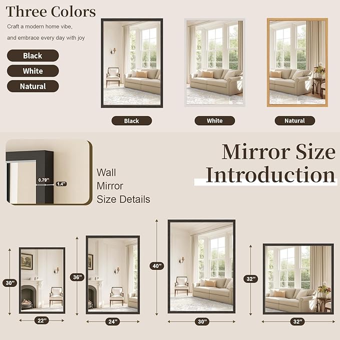 Syndra Square Black Wood Frame Bathroom Mirror, Waterproof Slim Deep Frame