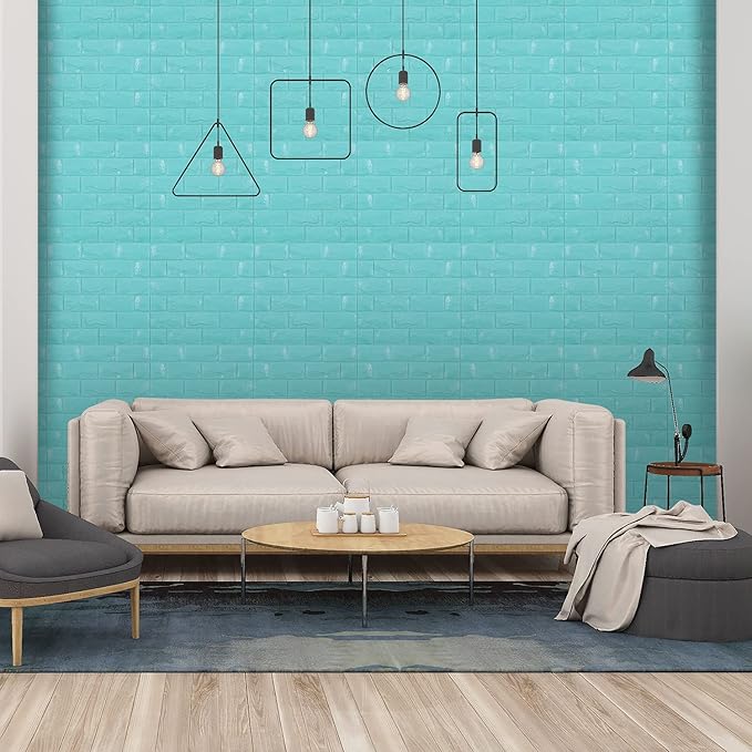 11PCS 3D Wall Panels Peel and Stick Faux Brick Wallpaper Blue Self Adhesive